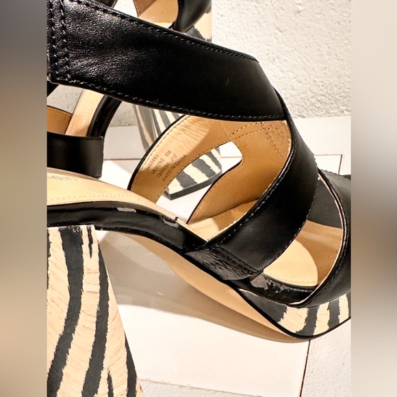 Calvin Klein Verene Zebra Wood Striped Chunky Strapy Sandal Ankle Heels Size 8 - Picture 5 of 15